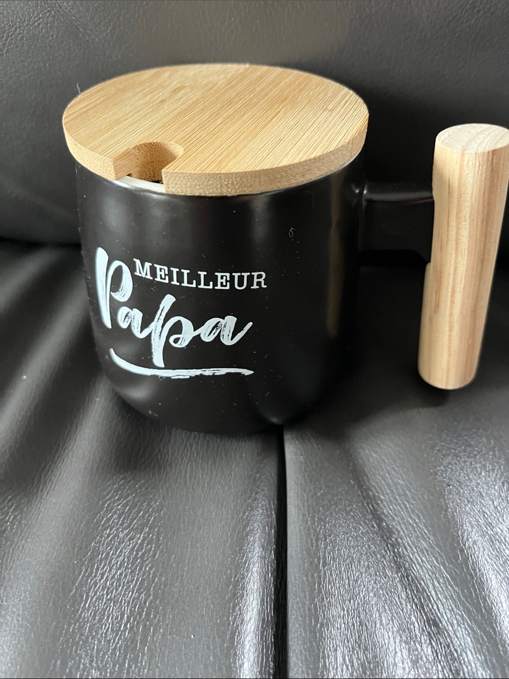 B.Meilleur Papa Black Ceramic Mug with Bamboo Lid